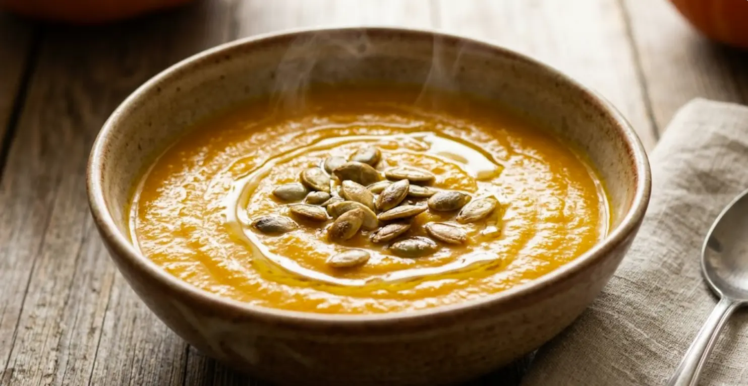 Crema de calabaza con pipas y aceite de oliva, la receta más económica y reconfortante de octubre 2024