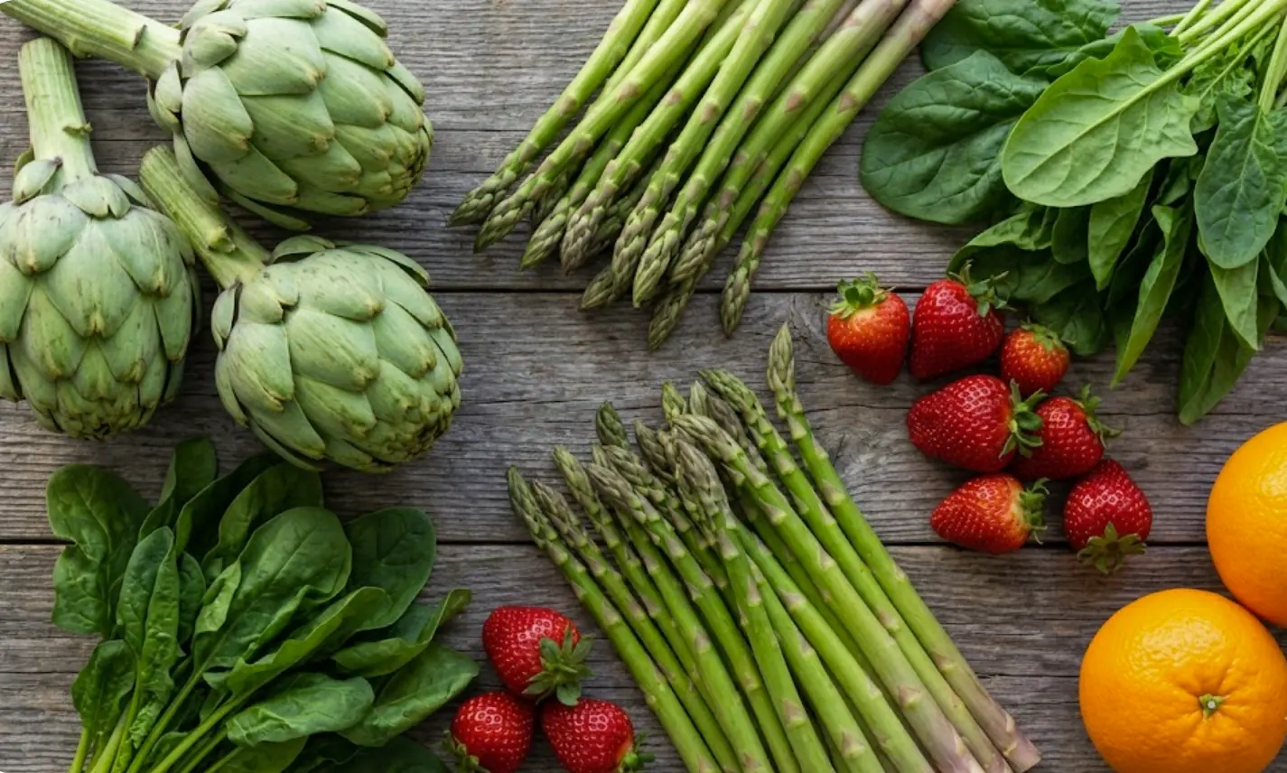 Productos de temporada de marzo 2026 — alcachofas, espárragos, espinacas, fresas y naranjas — al mejor precio del año en España