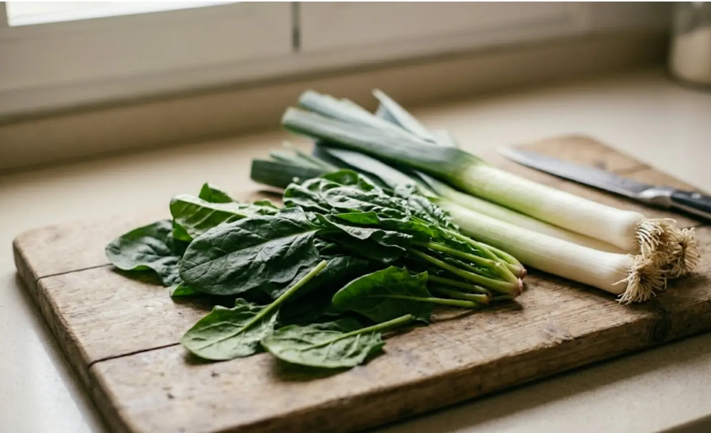 Espinacas y puerros frescos de temporada en febrero, las verduras más baratas y nutritivas del invierno