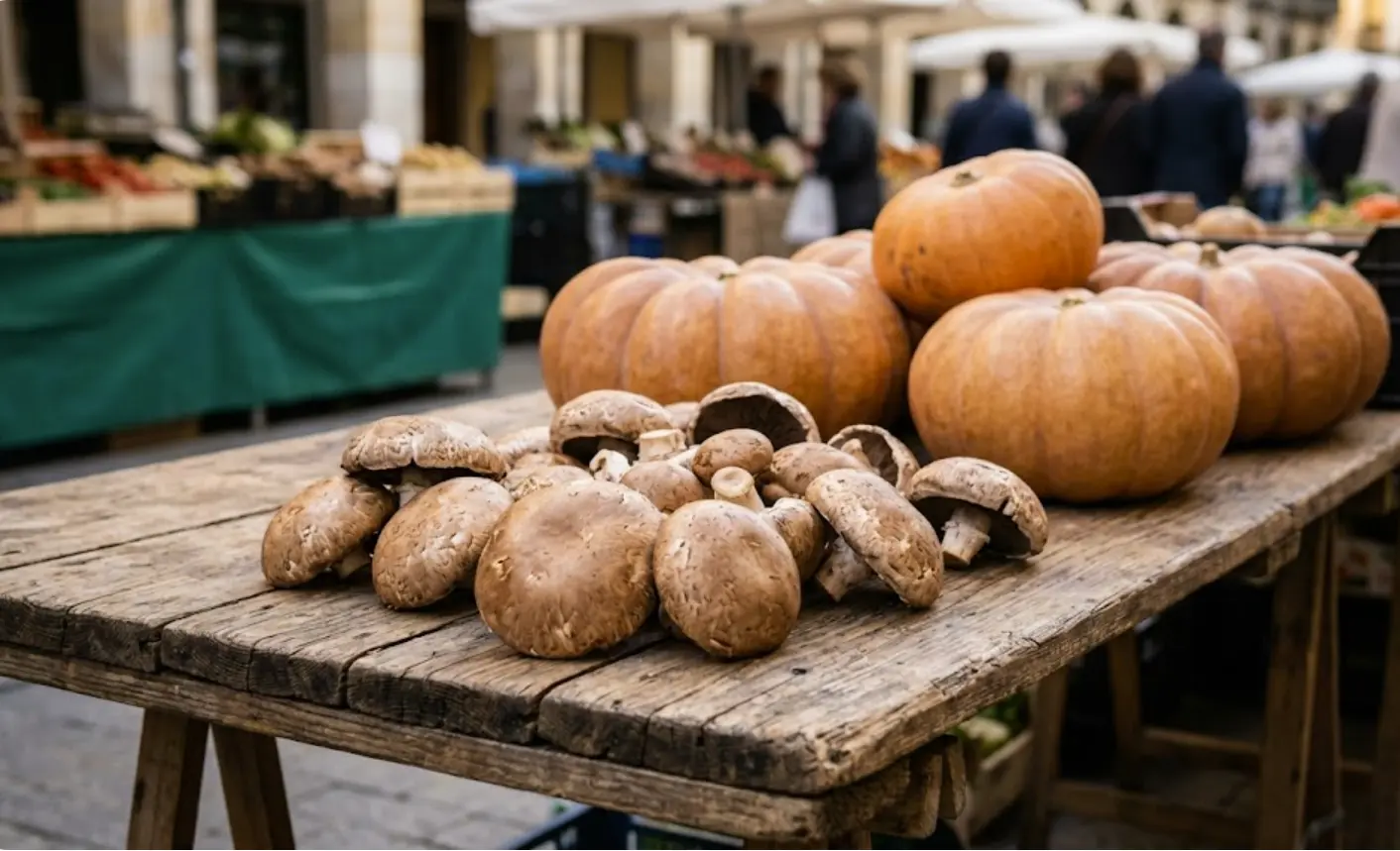Champiñones y calabaza frescos de temporada en octubre, los productos más baratos del otoño español