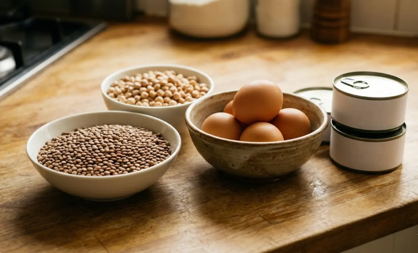 Alternativas económicas a la carne cara — huevos, lentejas, garbanzos y conservas — proteínas baratas para marzo 2026