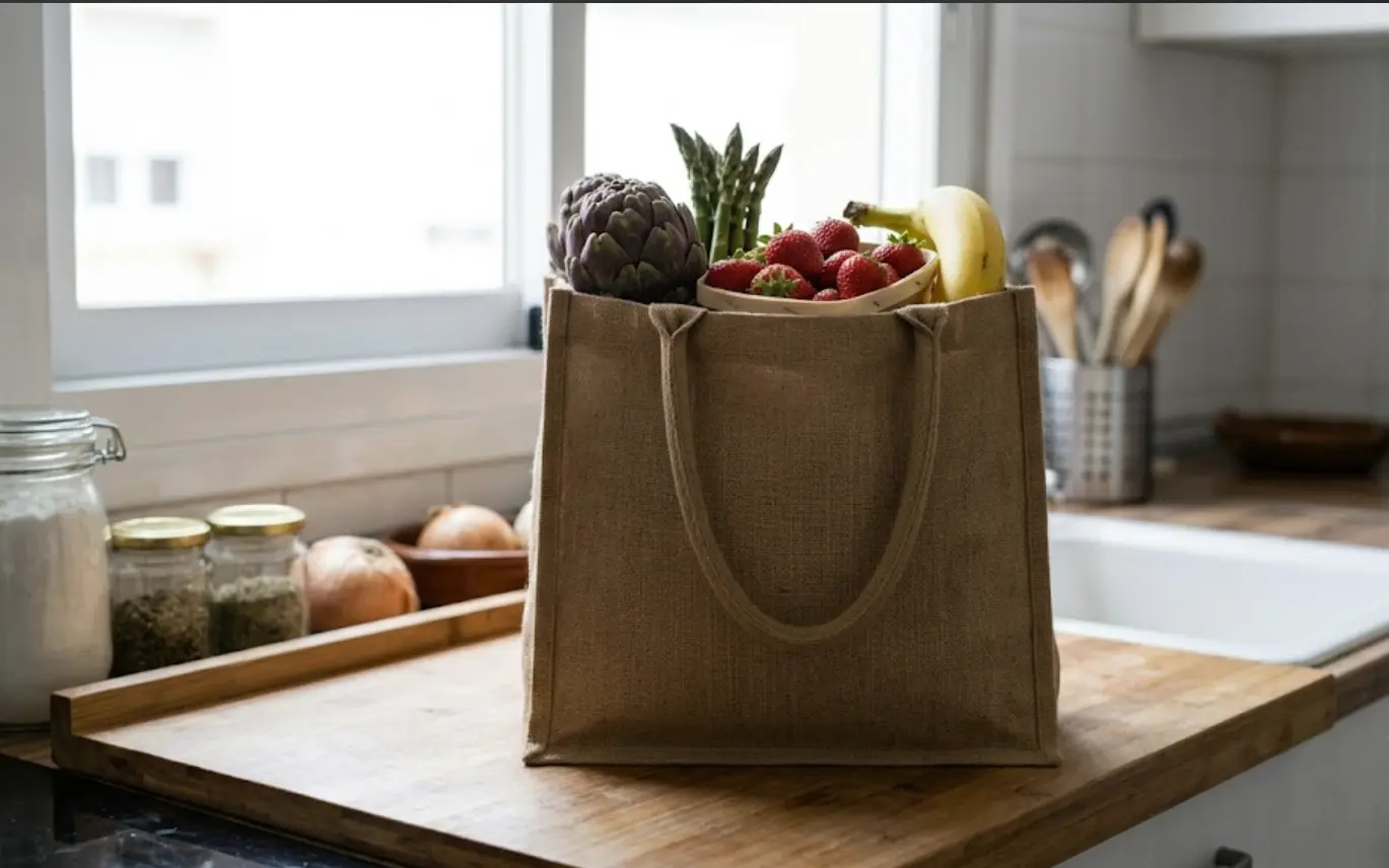 Bolsa de la compra con productos de temporada de abril