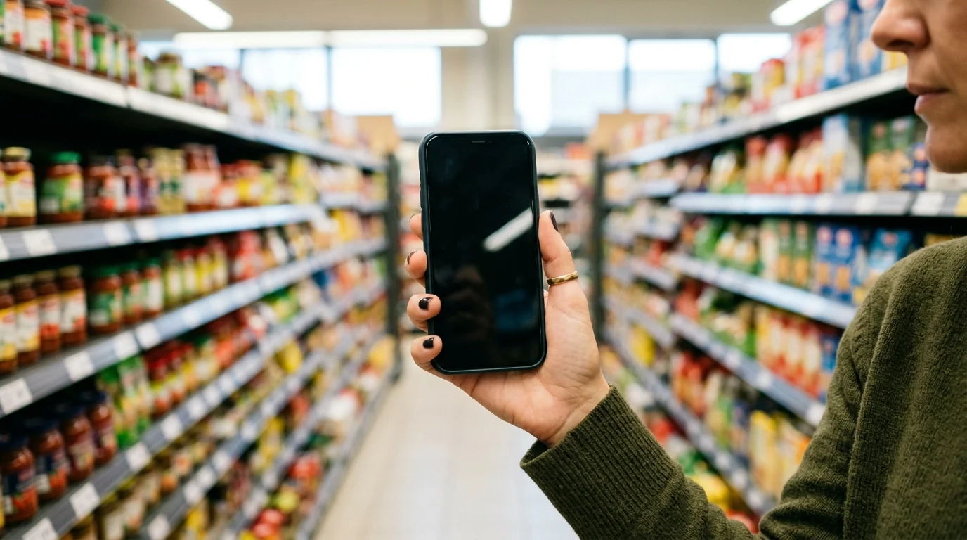 Comparando el precio por kilo delante del lineal del supermercado